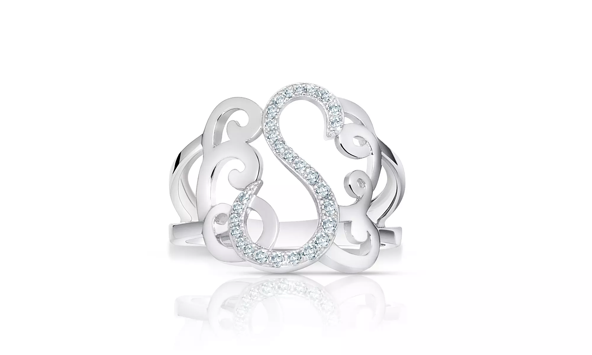 Crystal Monogram Ring in Sterling Silver