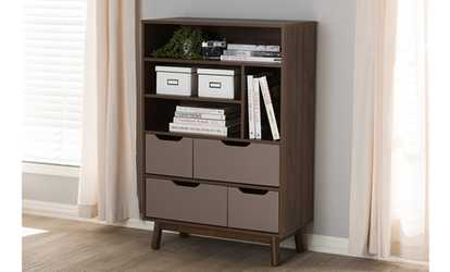 Britta Walnut Brown and Grey Two-Tone Wood Bookcase