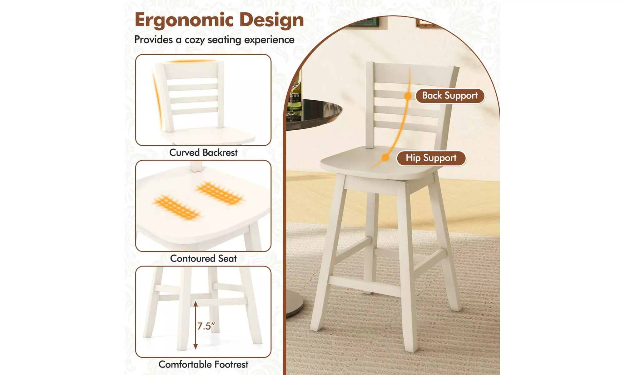 Costway 24.5" Counter Height Bar Chairs Swivel Bar Stools with Hollow Backrest