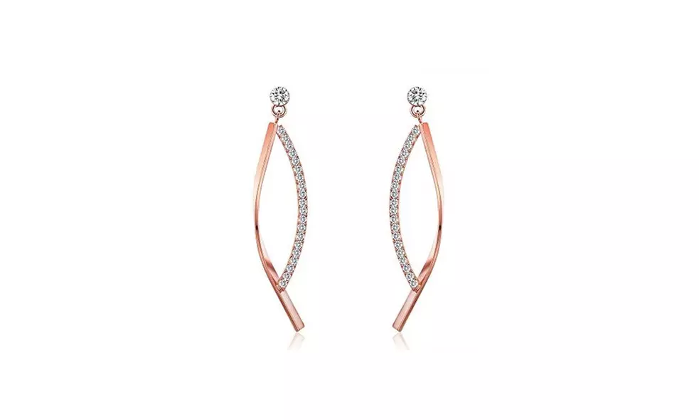 Bar Post Drop Earrings in 18K Rose Gold Made With Crystals From Swarovski - Primary Image