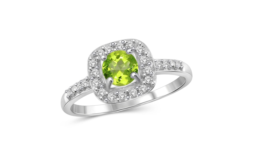 Image 5: JewelonFire 0.45 Carat Genuine Peridot & 1/10 Ctw White Dia Halo Ring in Silver