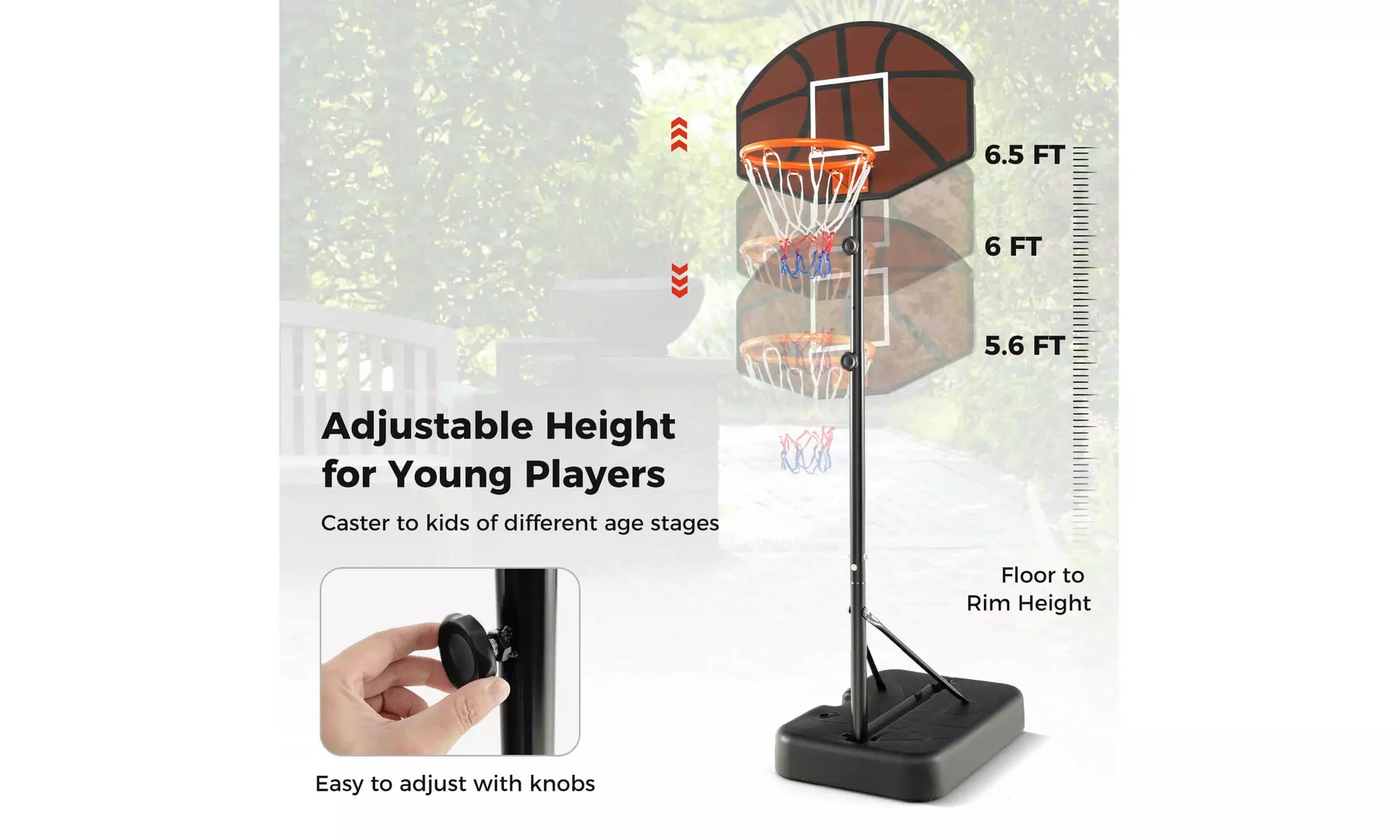 Basketball Hoop 5.6-6.5 FT Height Adjustable for Kids w/ Shatterproof Backboard