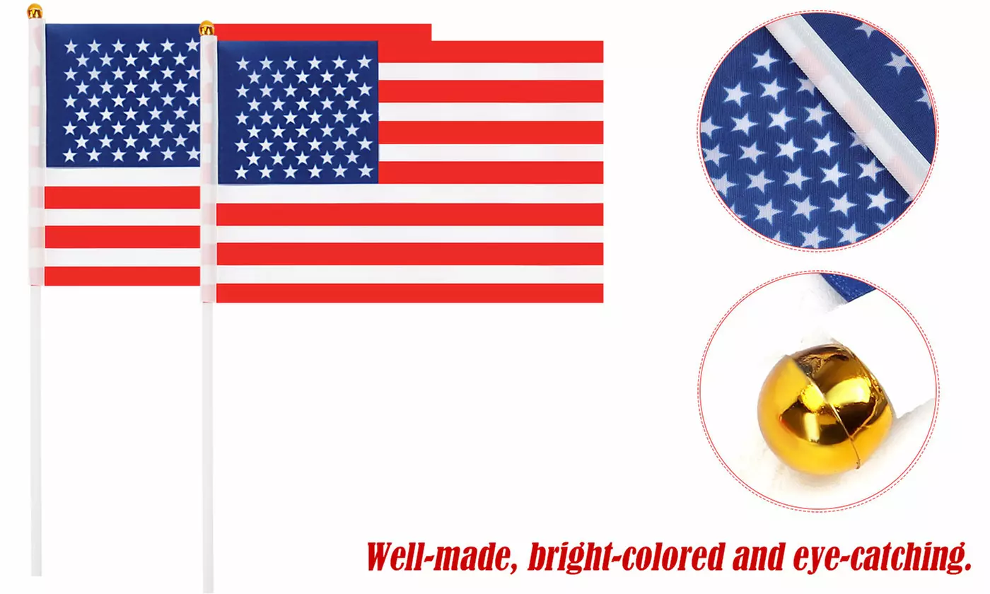 Mini USA American Hand Held Flags, 50 or 100 Pack for 4th of July