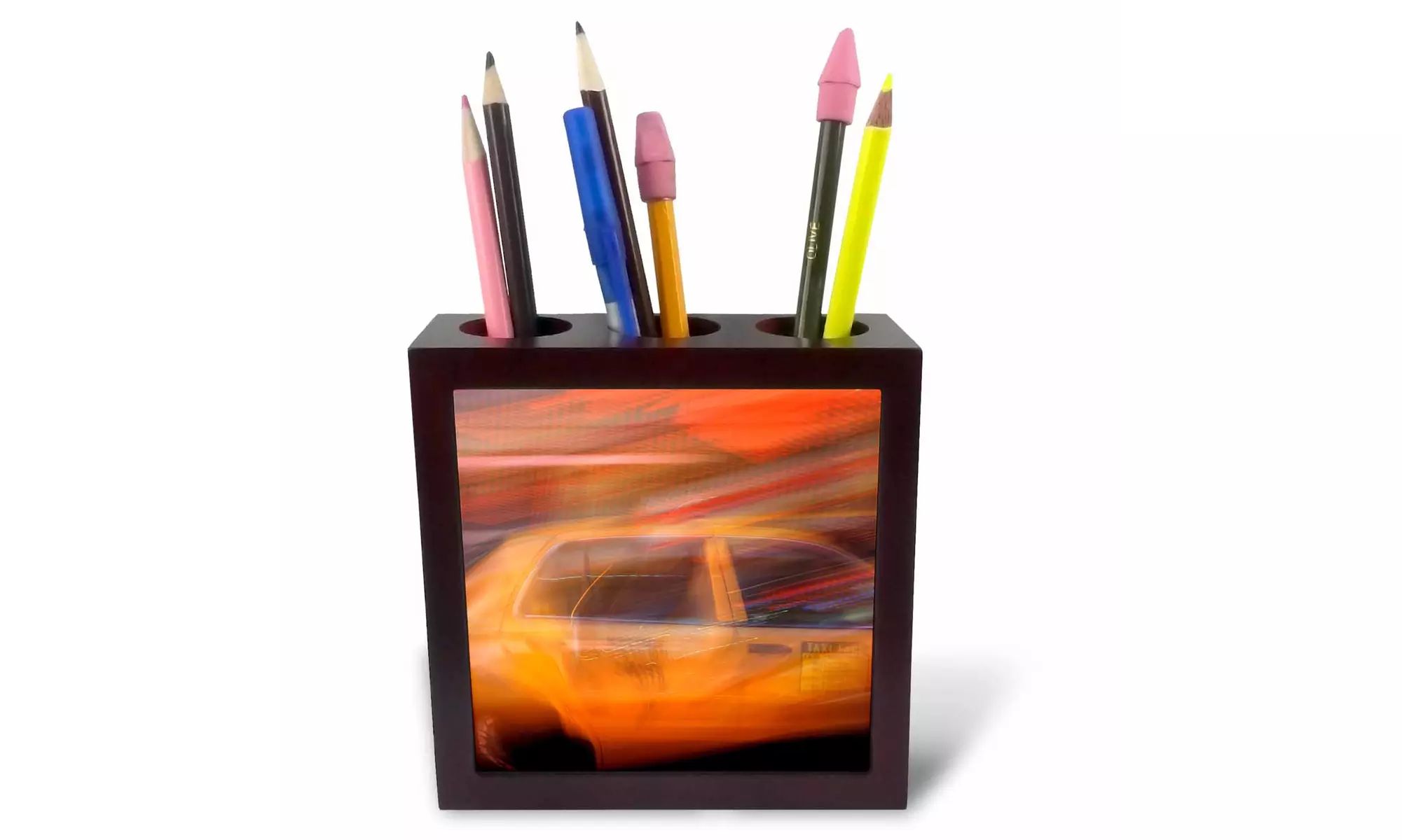  Tile Pen Holder - New York, Taxi cab through Times Square - US33 CWI0079 - Primary Image