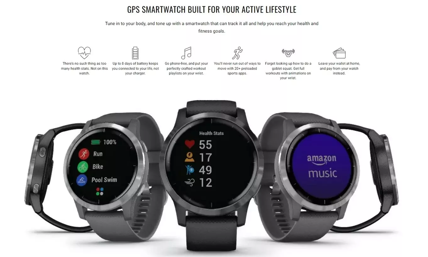 Garmin vivoactive 4S Smaller-Sized GPS Smartwatch - Silver with Gray Band - Second Medium