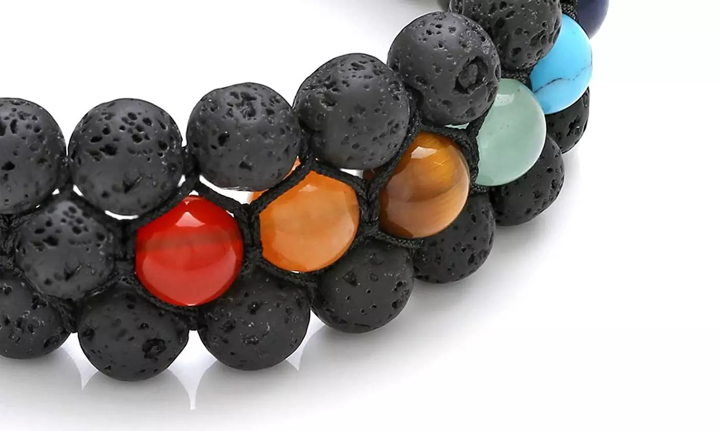 Adjustable Chakra Natural Tigers Eye Gemstone Onyx Charm Bracelet