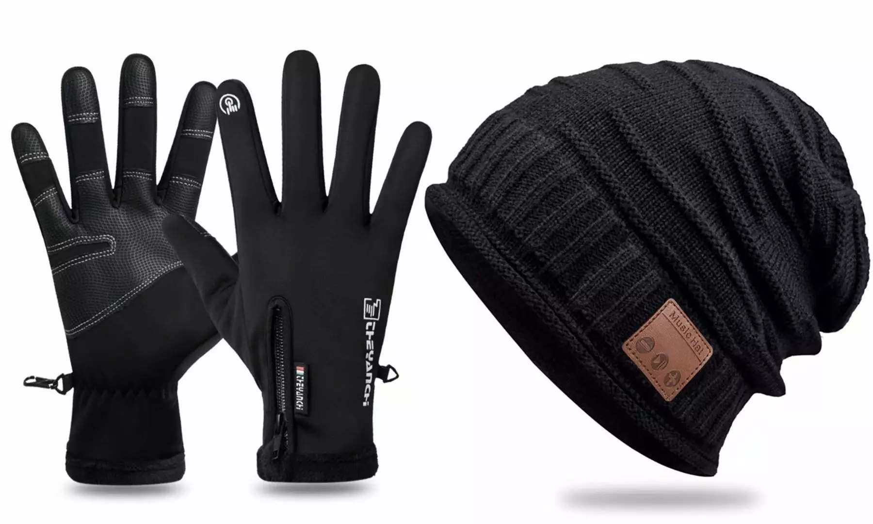 Unisex Knit Bluetooth Beanie Hat Wireless Headphones Hat with Winter Warm Gloves