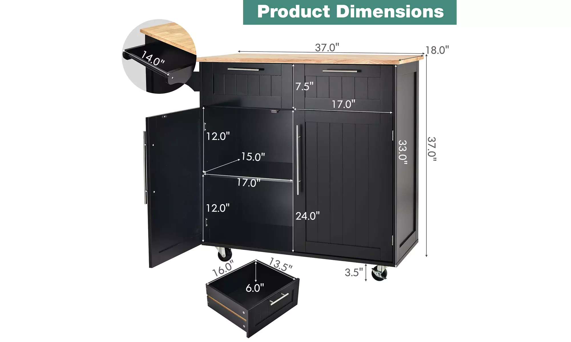 Costway Rolling Kitchen Cart Island Heavy Duty Storage Trolley Cabinet - Second Medium