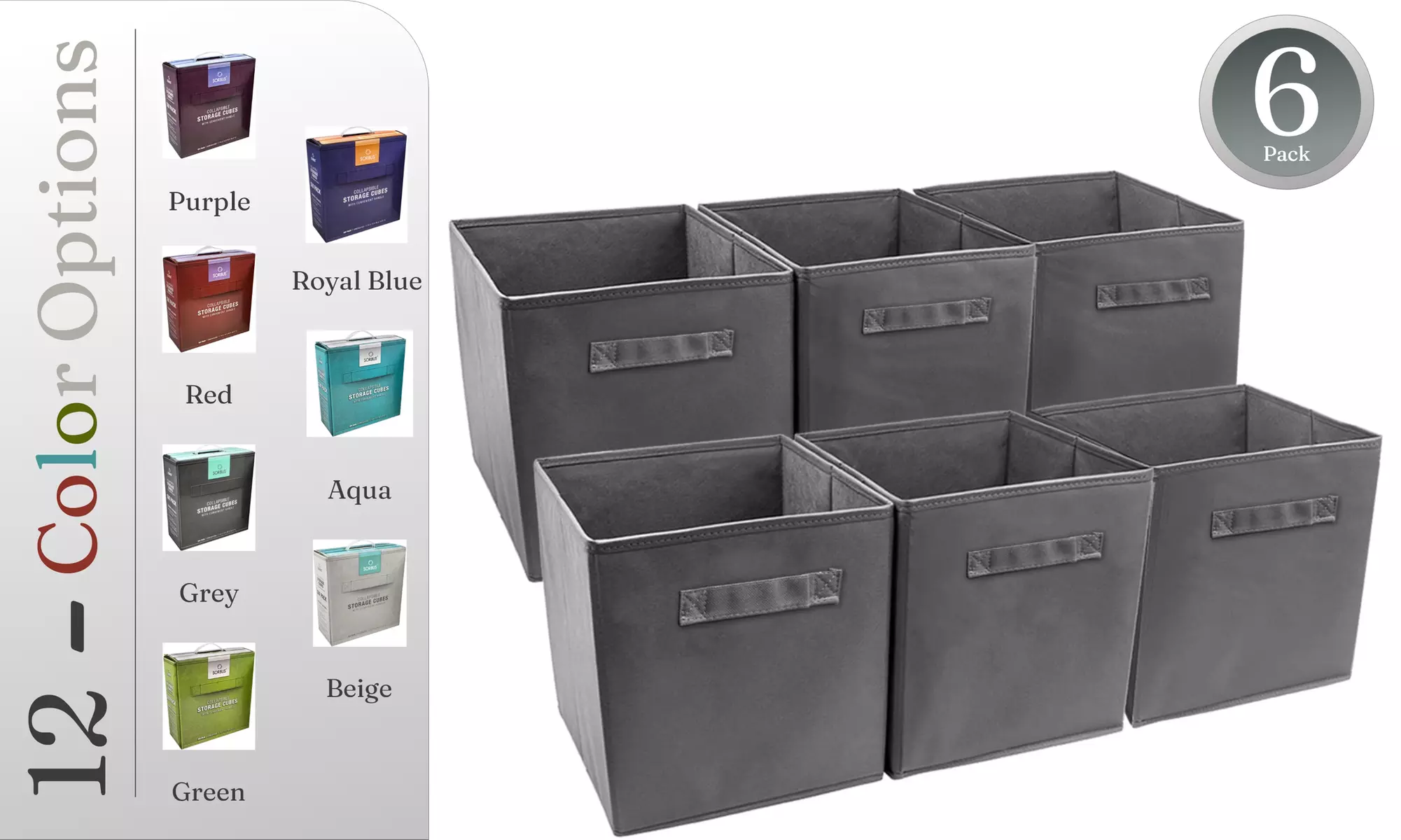 6-PK Foldable Fabric Storage Cube Bin Cloth Baskets for Shelves - Classic Colors - Primary Image