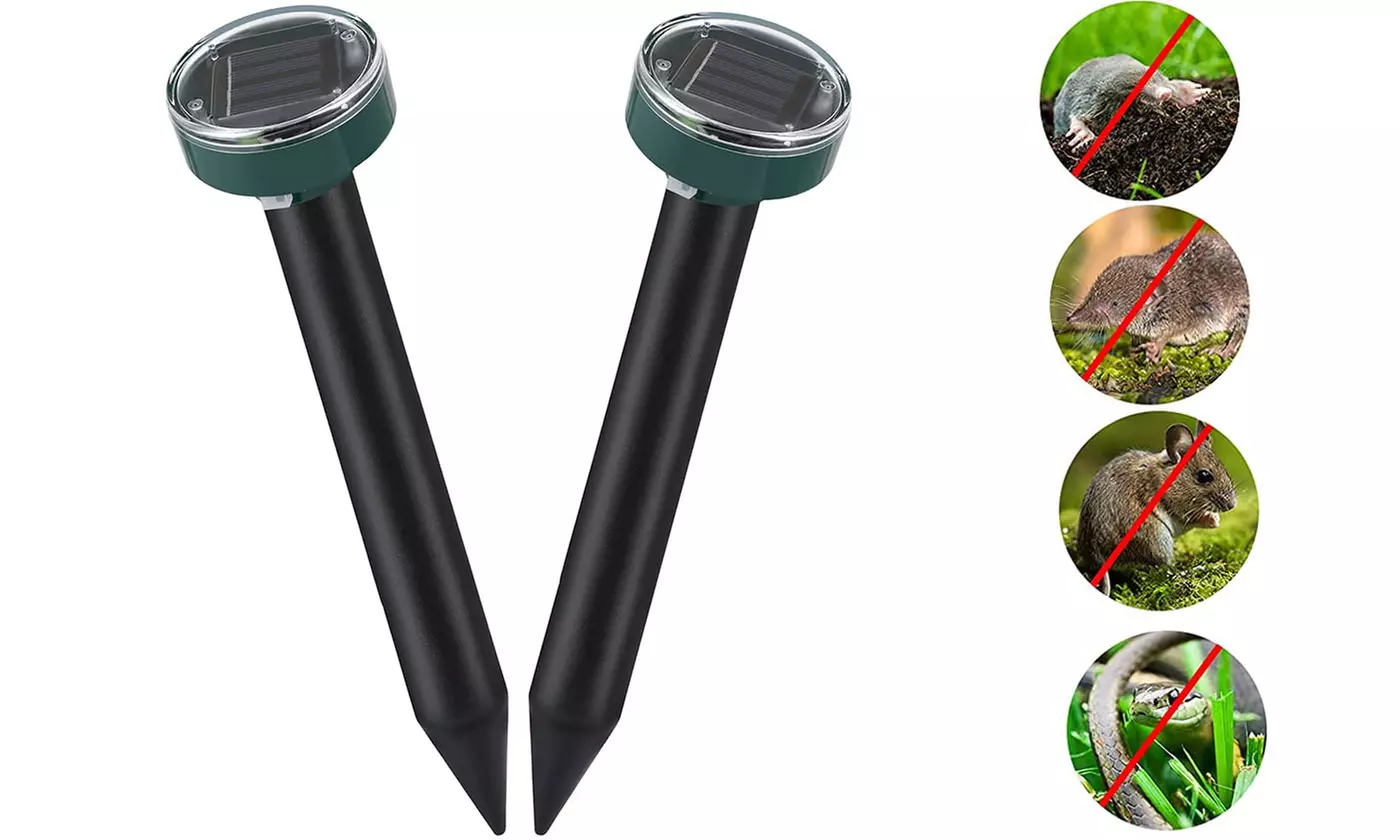 Pack of 2 Solar Powered Sonic Mole Repellent Burrowing Animals Deterrent Spikes - Primary Image