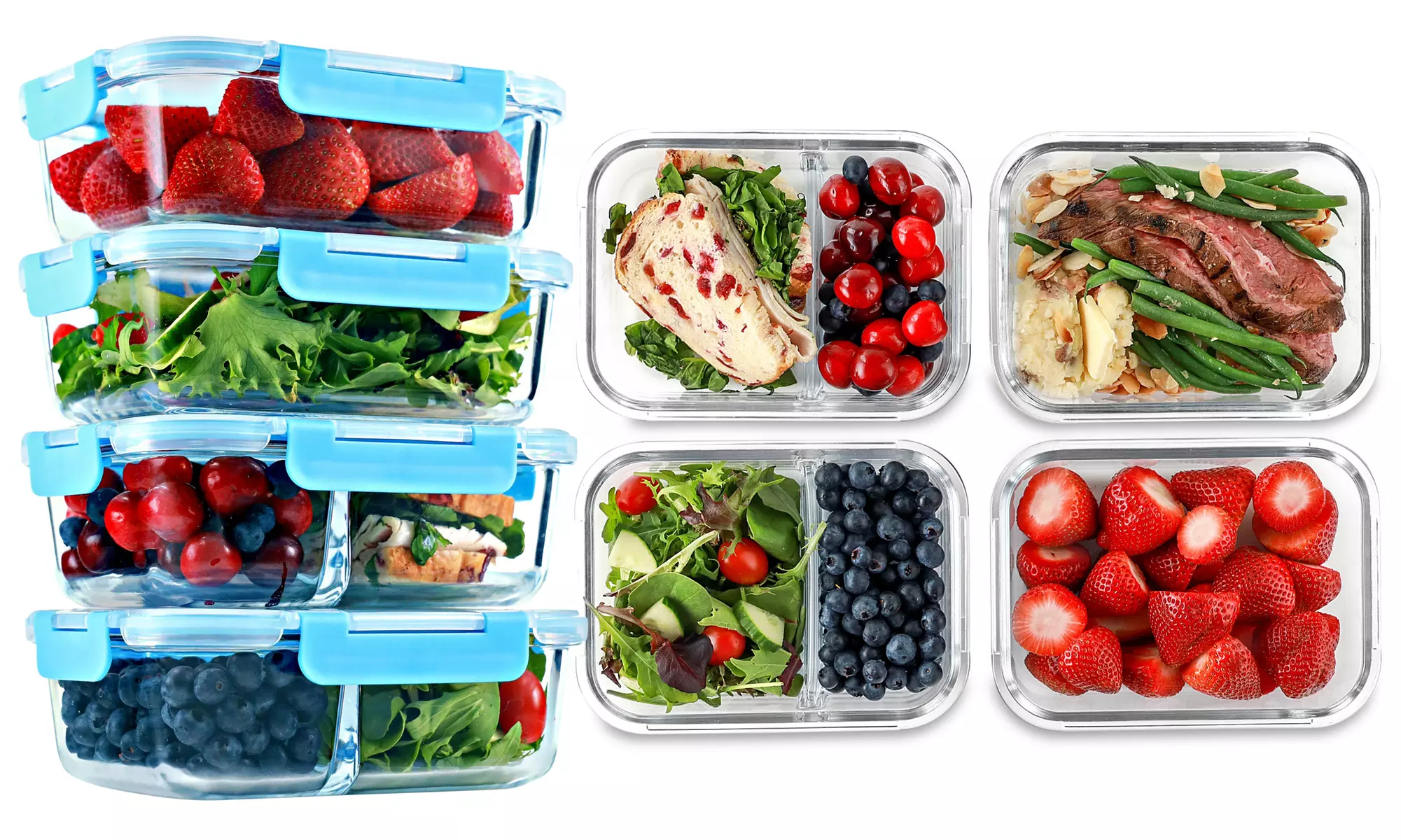 1 & 2 Compartment Glass Meal Prep Food Storage Containers (4 Pack, 35 Oz) - Primary Image