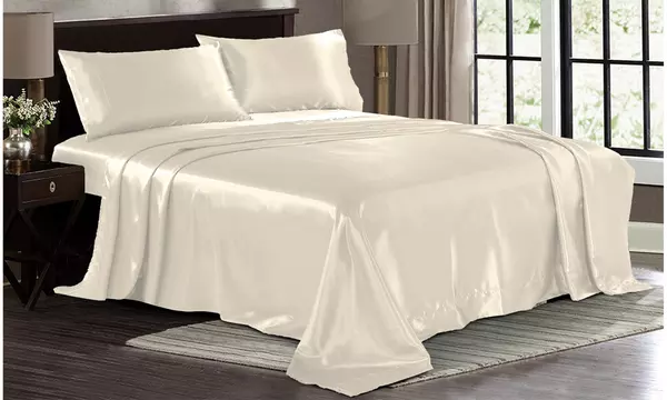 Ultra Soft Silky Satin Bed Sheet Set with Pillowca... | Groupon