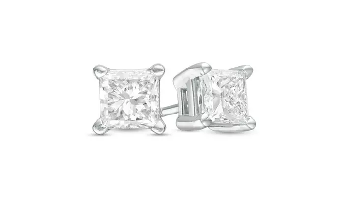 24k white gold plated 2 Cttw Princess White Topaz Stud Earrings.