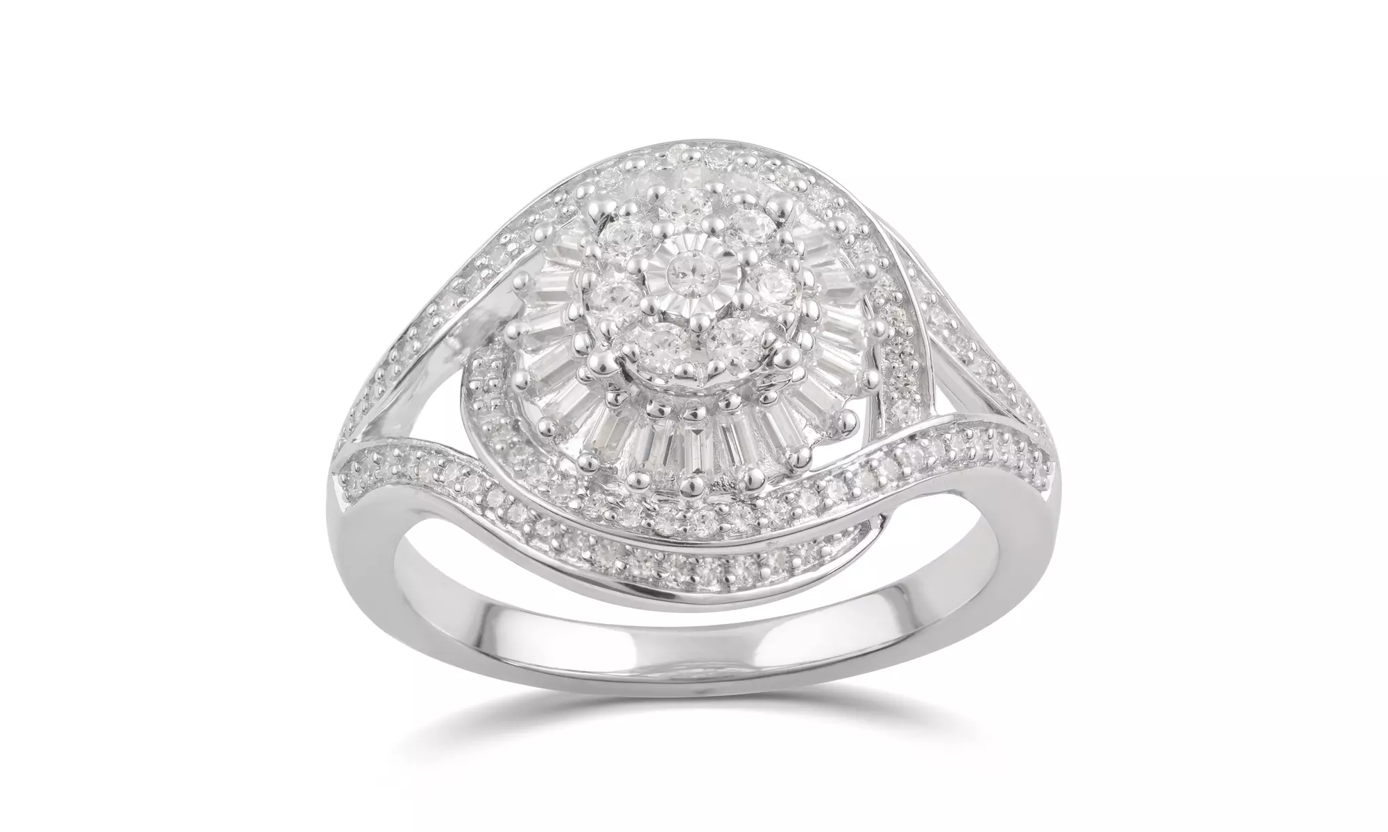 5/8CTTW Round and Baguette Diamond Bridal Ring in Sterling Silver by DiamondMuse - Primary Image