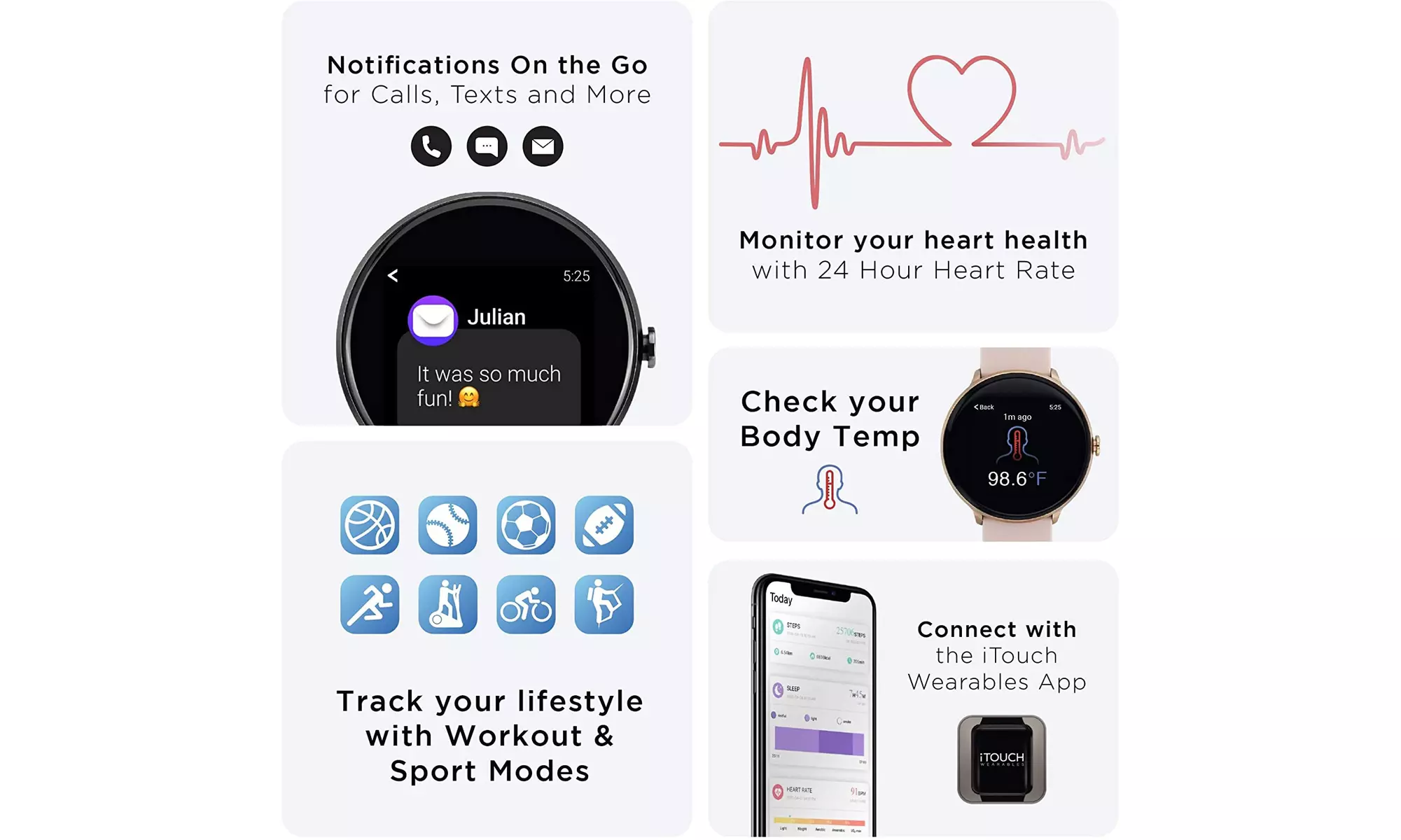 iTouch Sport 3 Smartwatch Fitness Track, Rose Case Comp w Android iOS - Primary Image