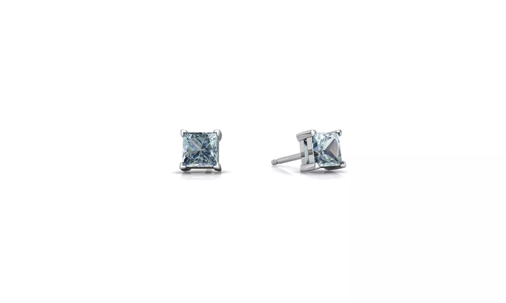 14k White Gold Plated Over Sterling Silver Aquamarine Sapphire Stud Earrings - Primary Image