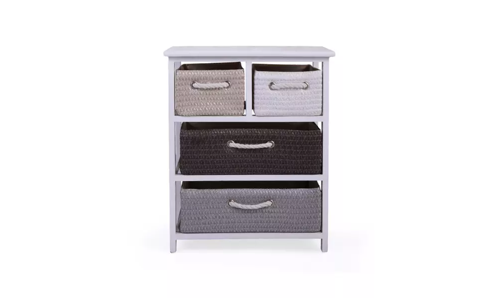 4-Drawer Storage Unit with Woven Baskets, Drawer Dresser Chest - Primary Image