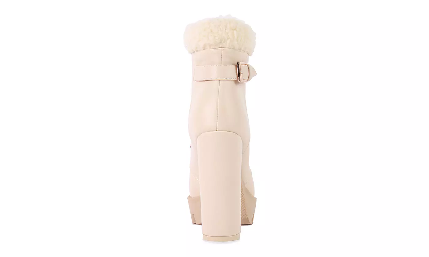 London Rag Pines Faux Fur Collared Plaftorm Ankle Boots
