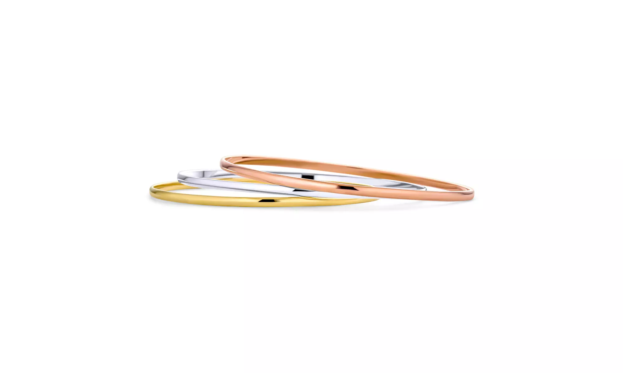 3 Set of Mix Metal Gold Rose Silver Tone Interlocking Bangle Bracelets - Primary Image