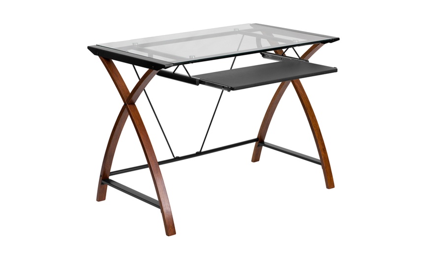 Glass Computer Desk with PullOut Keyboard Tray Groupon