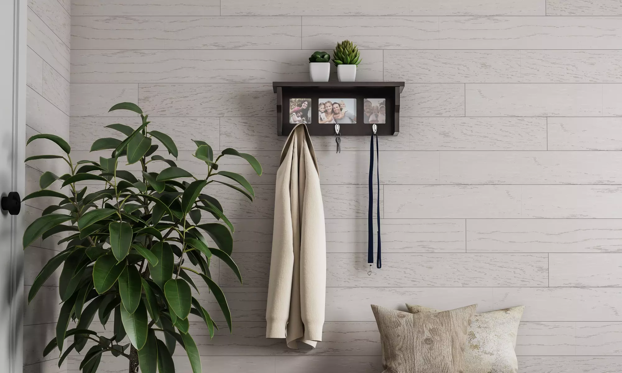 Lavish Home Wall Shelf and Picture Collage with 3 Hanging Hooks - Second Medium