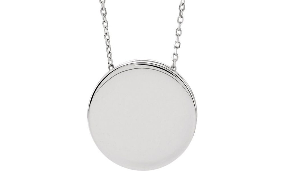 Parisjewelry White Gold Plated Engravable Scroll Disc Necklace