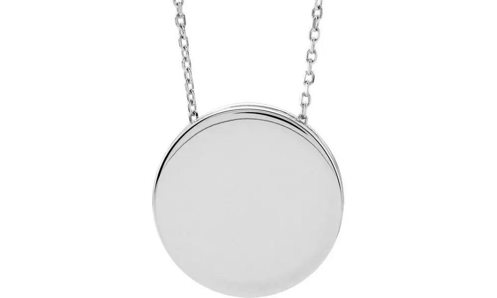 Parisjewelry White Gold Plated Engravable Scroll Disc Necklace - Primary Image