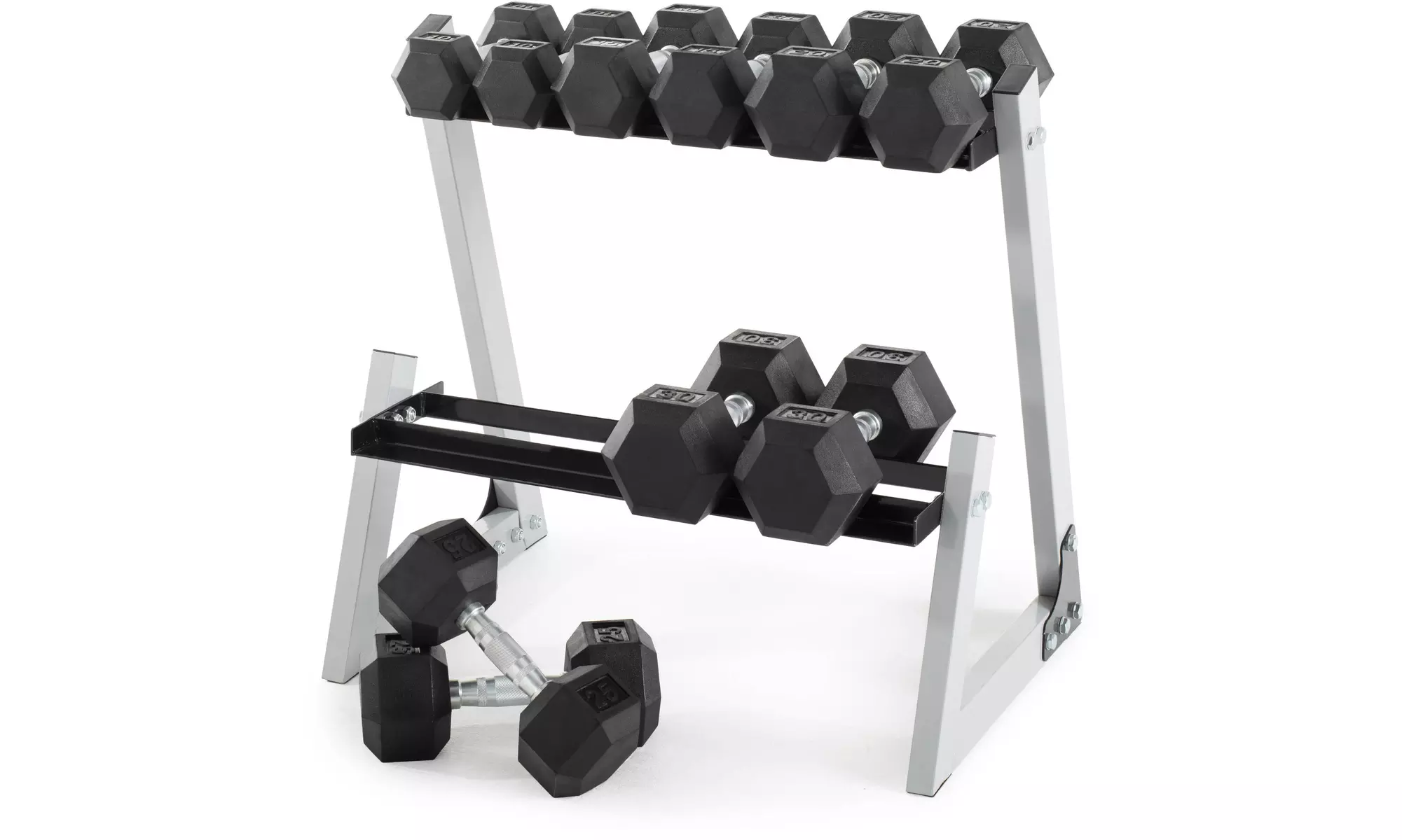 200 Lb. Rubber Hex Dumbbell Weight Set with Weight Rack - Primary Image