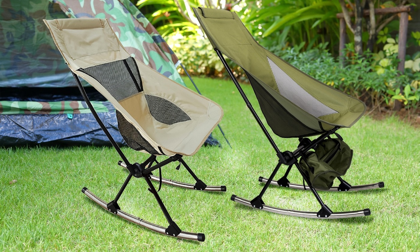 LakeForest Foldable Lawn High Back Camping Rocking Chair