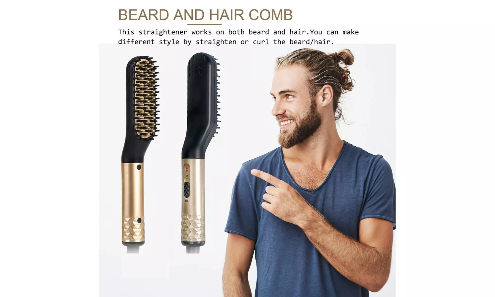 Electric Beard & Hair Straightener For Men Hair Styler Straightening Brush - Second Medium