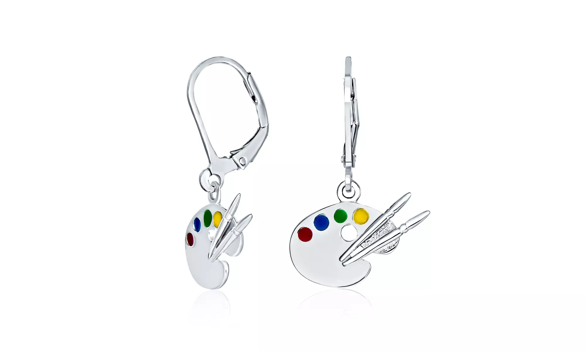 Painter Artist Palette Dangle Leverback Earrings 925 Sterling Silver - Primary Image