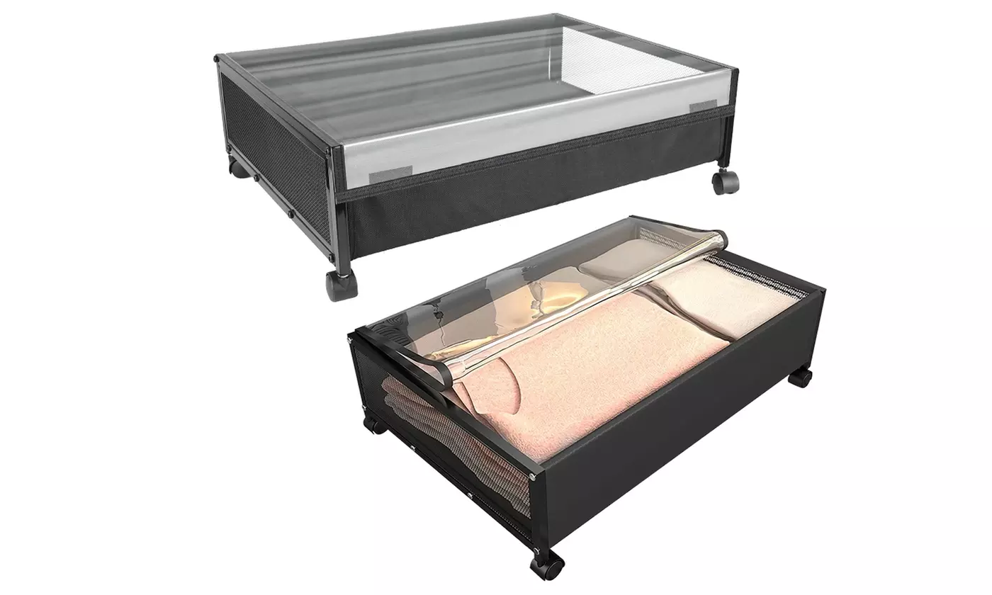 NewHome Under Bed Storage Bins with Rolling Wheels & Clear Lid (2-Pack)