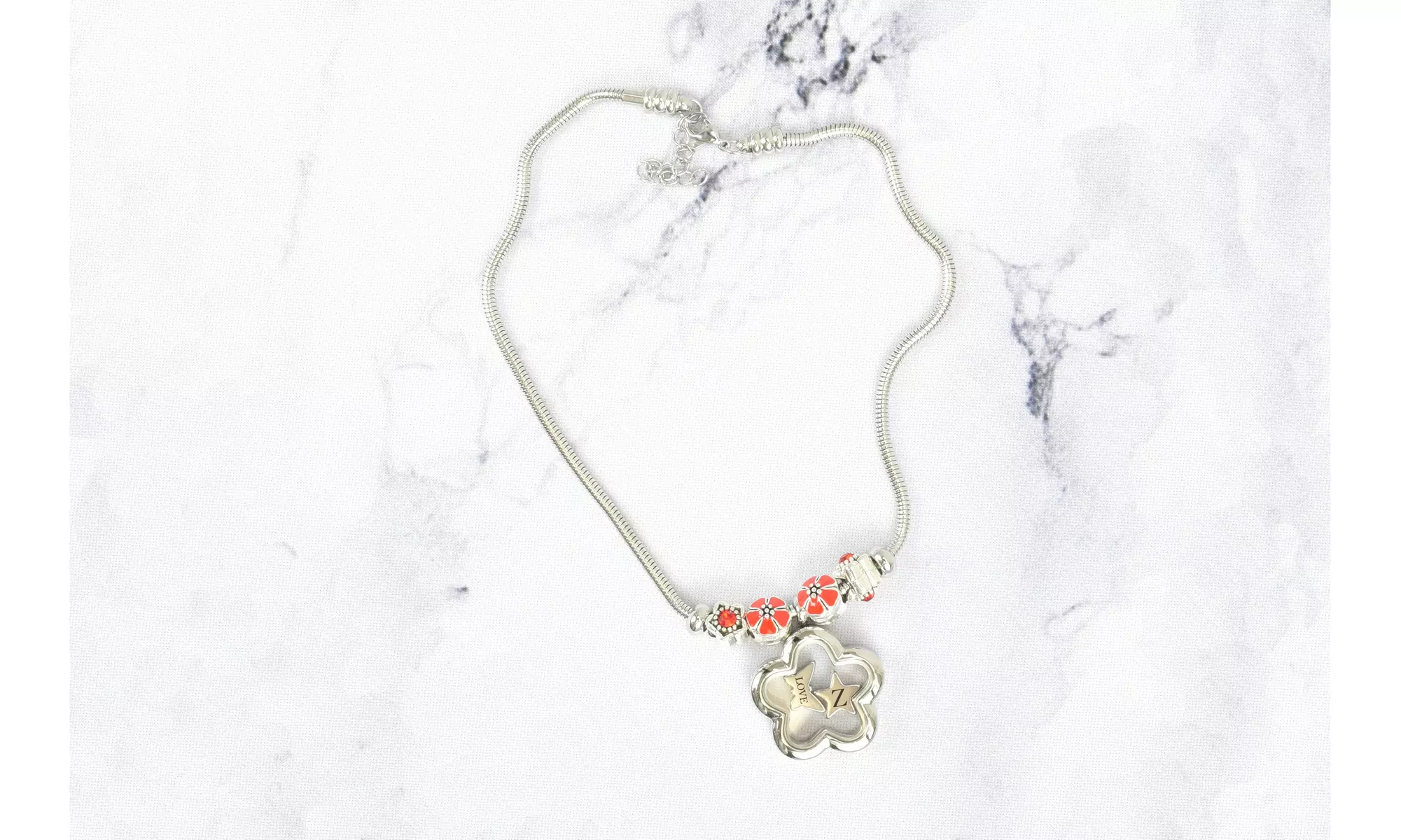 Kid's Red Tone Initial Charmed Flower Locket Necklace By Pink Box - Second Medium