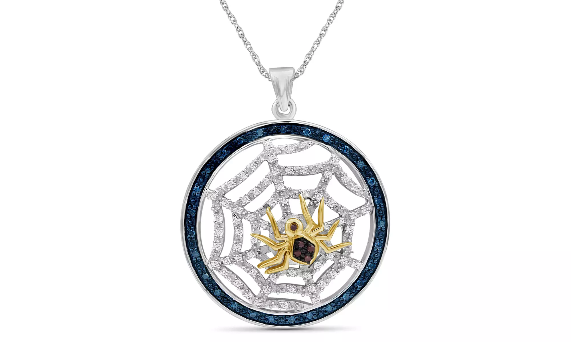 JewelonFire 1/2 Ct Multi Color Diamond Spider Web Pendant in 2-tone Silver - Primary Image
