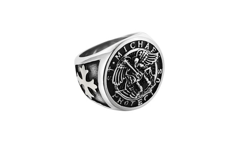 US 1-2 Pack Saint Michael Archangel Ring Vintage Stainless Steel Faith Bands Men US 13 1 Pack Stainless Steel