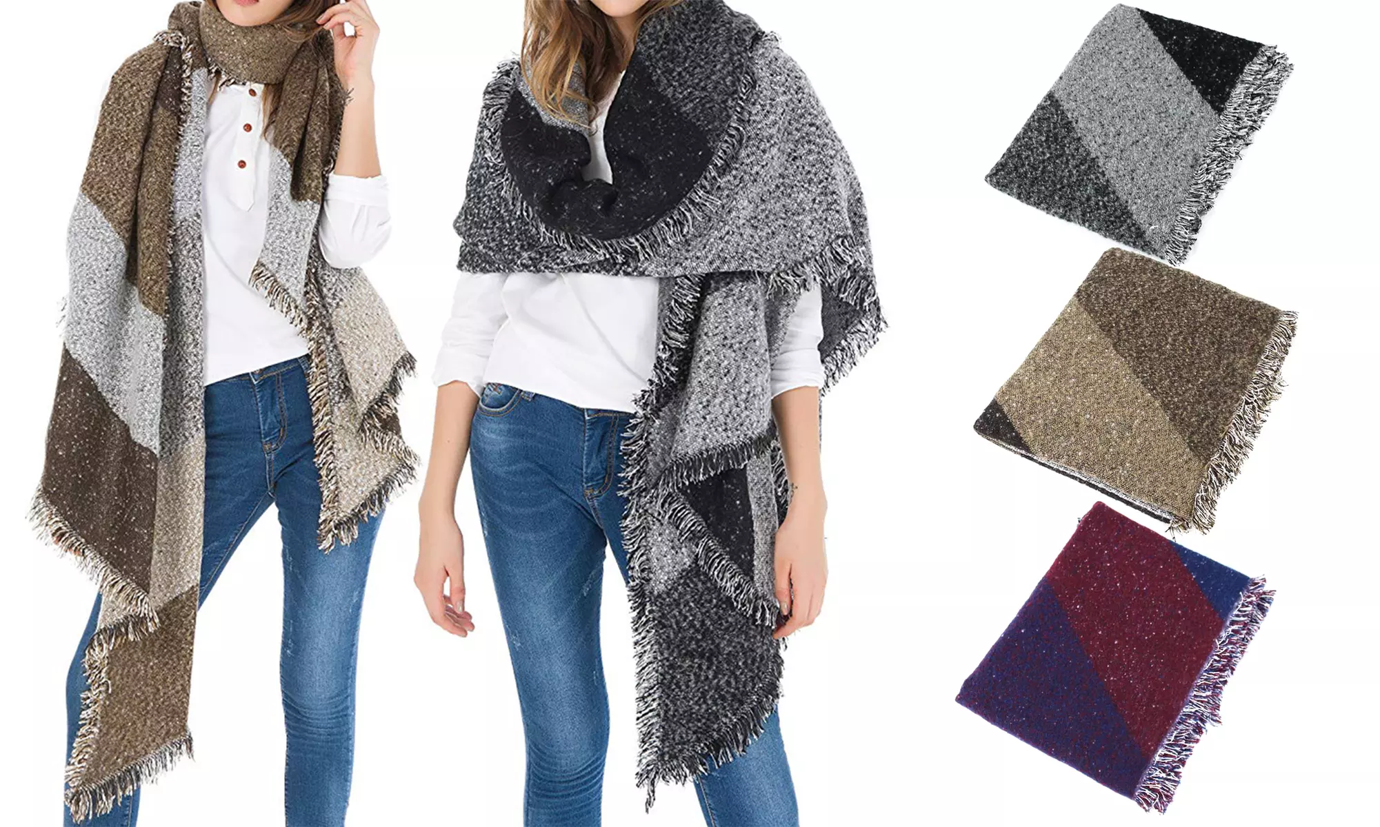 Oversized Plaid Blanket Scarf Long Cashmere Winter Wool Blend Scarves Warm Shawl - Primary Image
