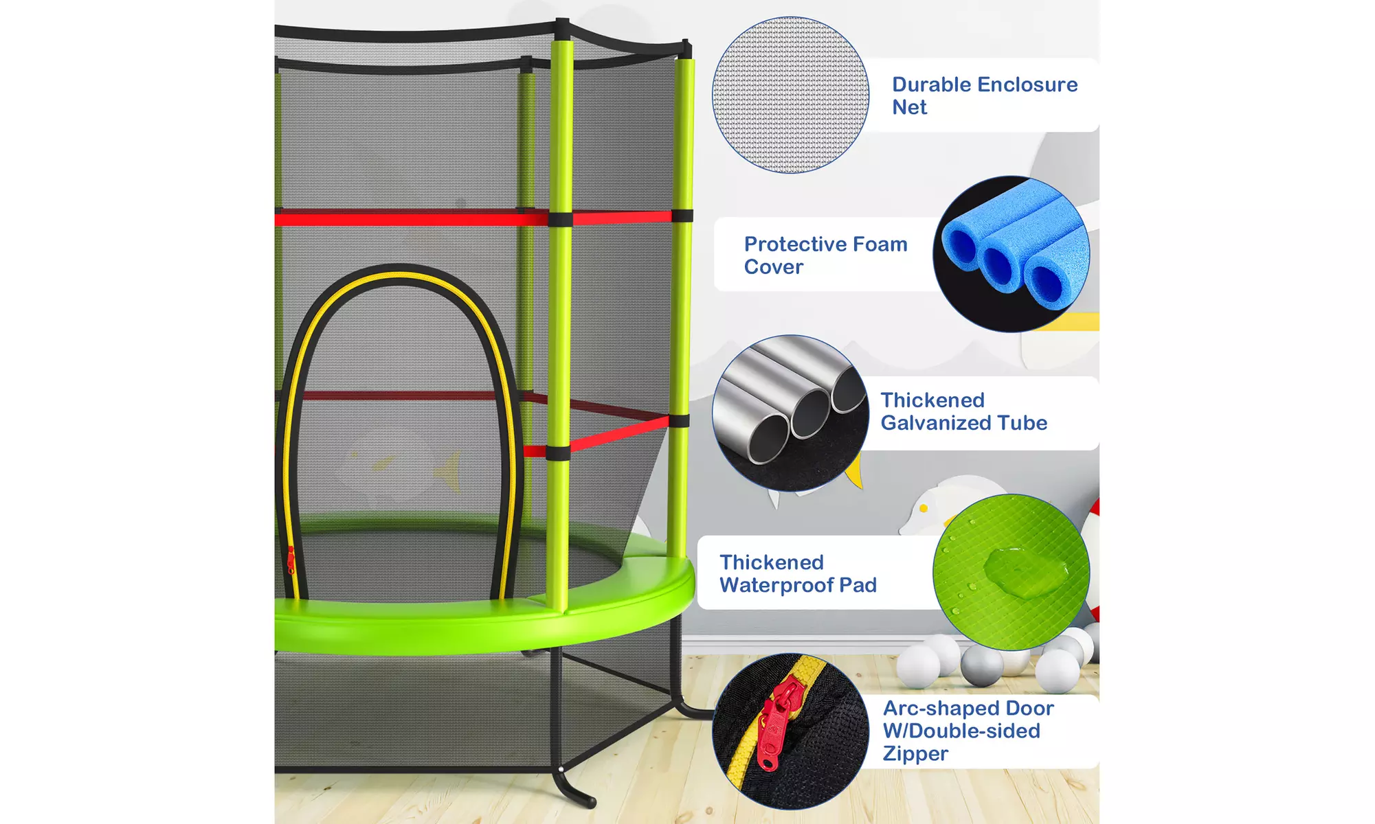 Youth Jumping Round Trampoline 55'' Exercise W/ Safety Pad Enclosure Combo Kids