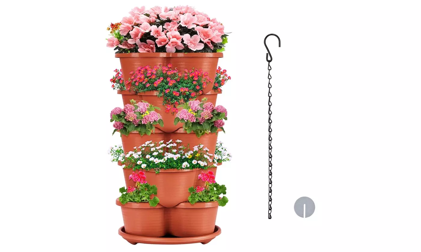 iMounTEK Five-Tier Vertical Stackable Planter Garden Tower Hanging Planter Pots