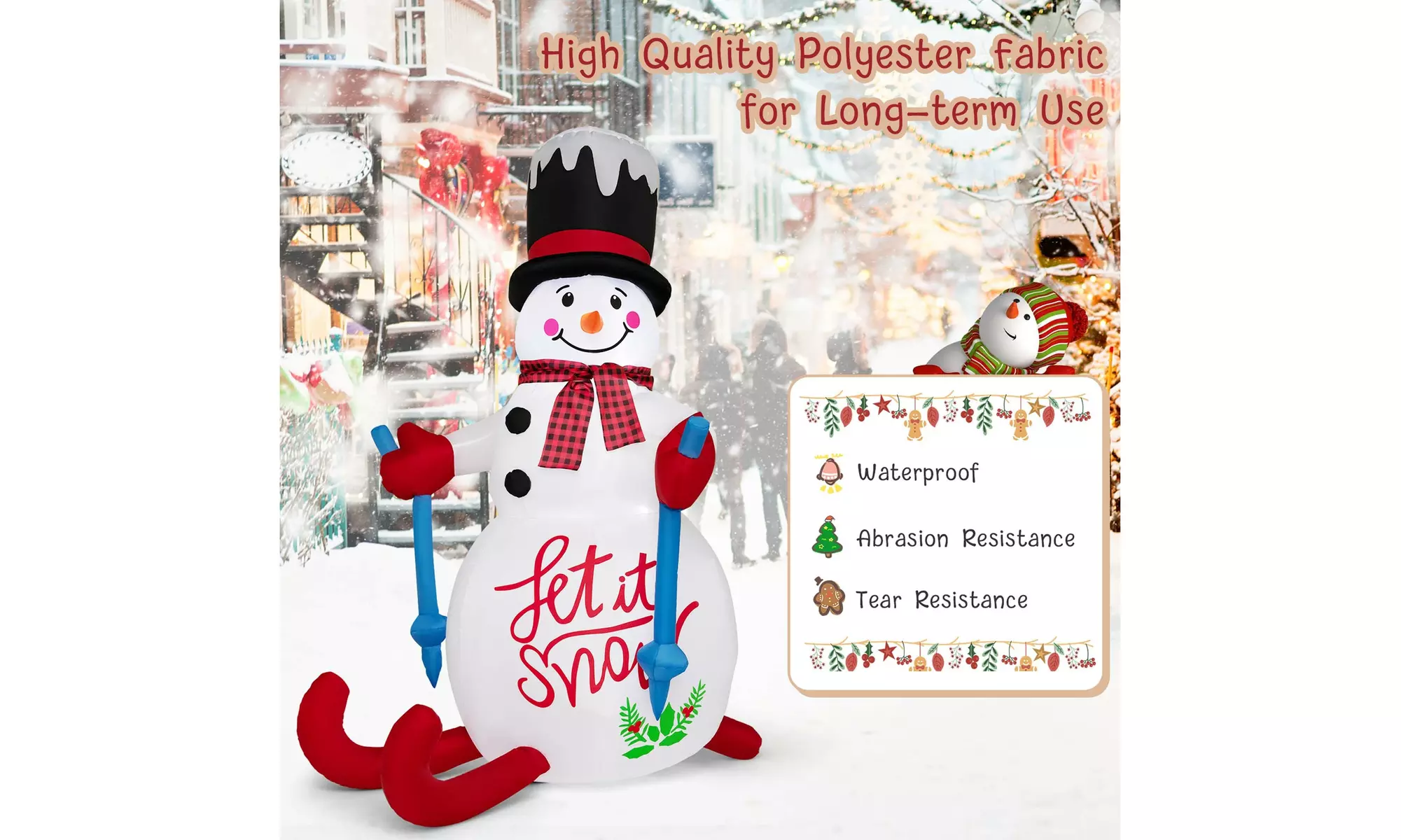 Costway 6FT Inflatable Christmas Skiing Snowman Blow up Party Decor LED Lights
