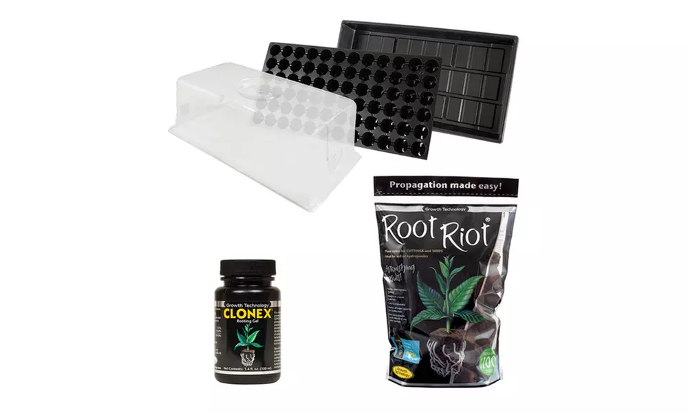 HydroFarm Cloning Kit: Trays, Humidity Dome, Clonex Rooting Gel & Root Riot - Second Medium