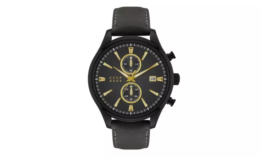 CCCP Men's Sputnik-2 CP-7028-07 43mm Black Dial Leather Watch - Primary Image