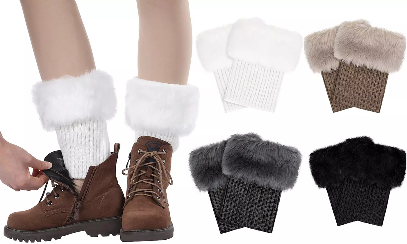 Women Faux Fur Boot Cuff Short Furry Leg Warmers Knitted Boot Socks - Primary Image