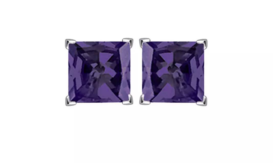 14k White Gold Over Sterling Silver 5mm Princess Cut CZ Stud Earrings  - Primary Image