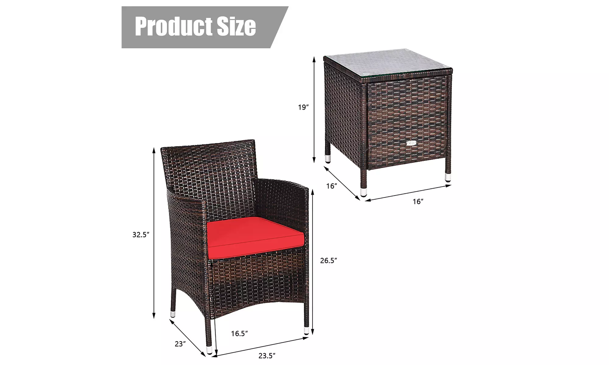 Costway Outdoor 3 PCS PE Rattan Wicker Furniture Sets Chairs Coffee Table Garden