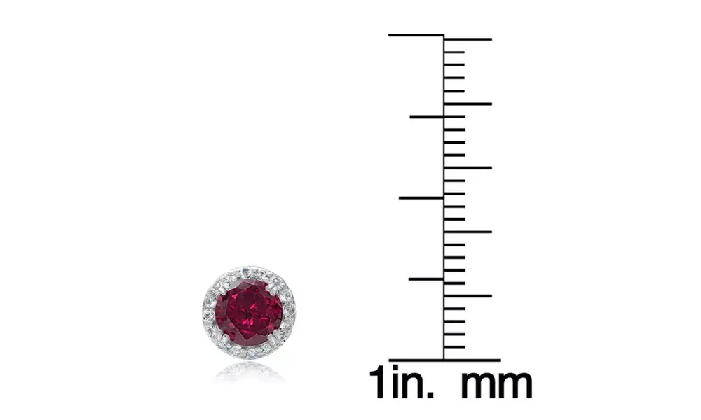Sterling Silver 3.1ct Created Ruby & White Topaz Halo Stud Earrings