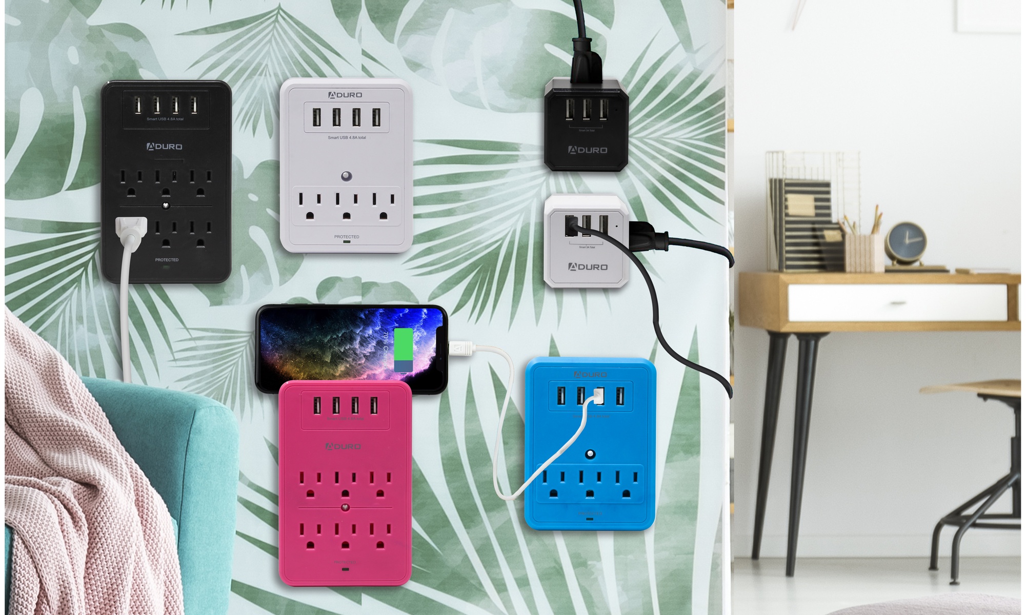 Aduro 3- or 6- Outlet Surge Protector & Charging Station with Multi USB Ports