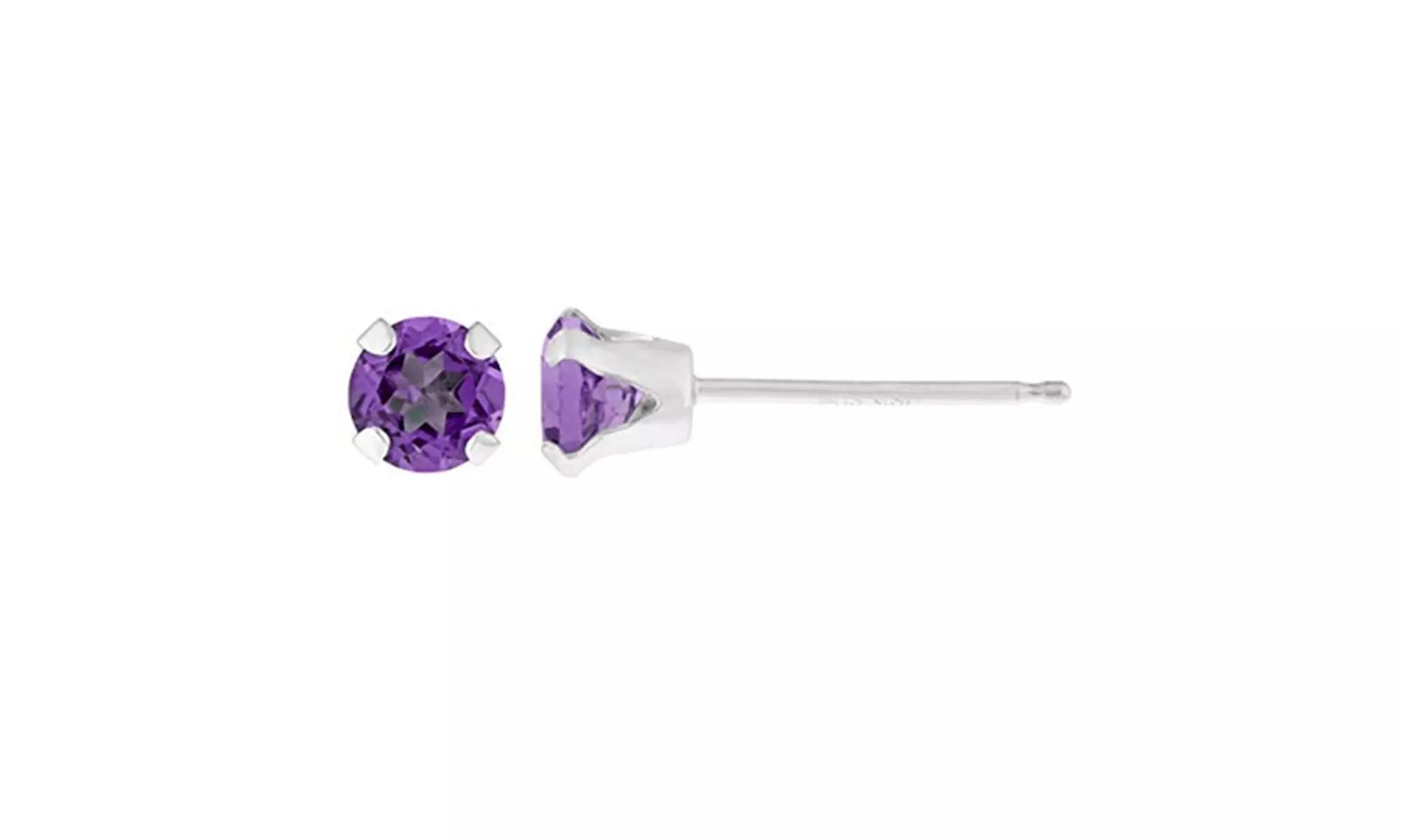 Paris Jewelry 14k White Gold Plated Round 4mm Genuine Amethyst Stud Earrings - Primary Image