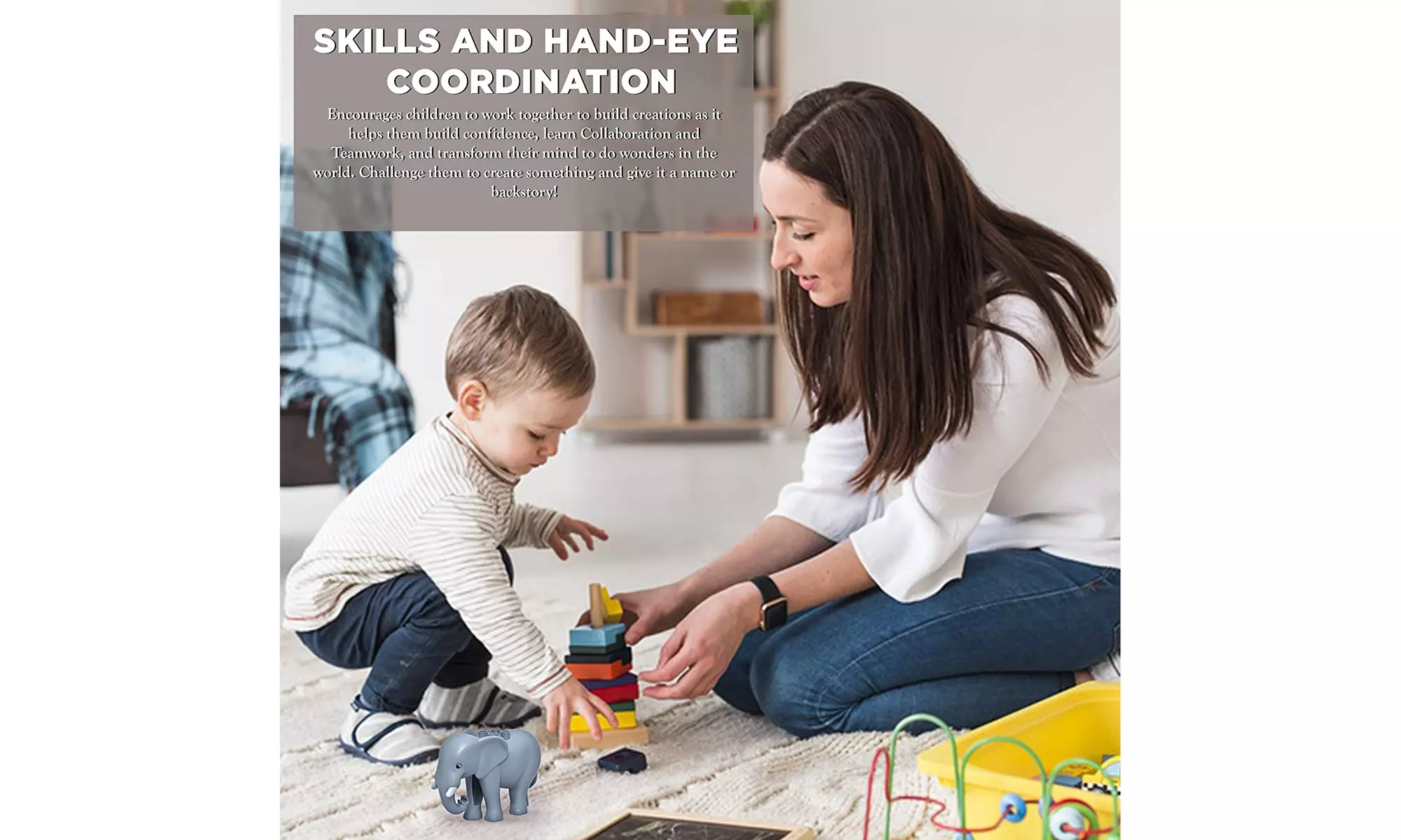 DIY Kids Animal Toy - Elephant Make Big Building Blocks-STEM Learning Accessory - Second Medium