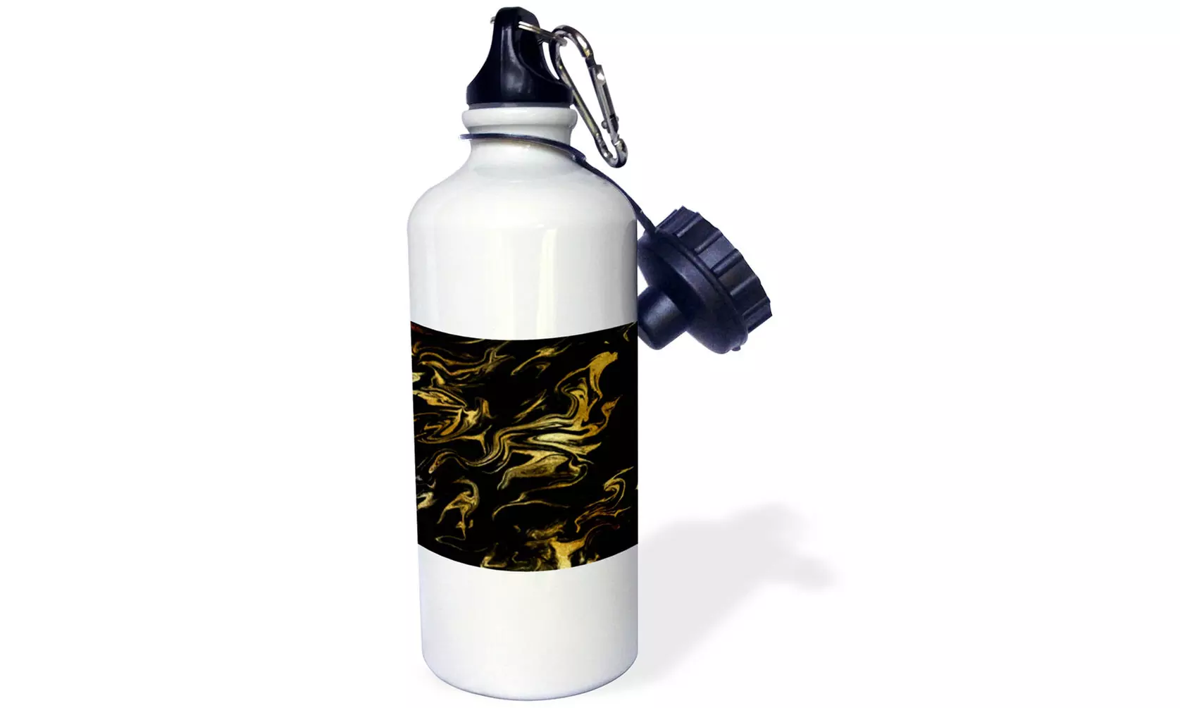  Water Bottle Image of Chic Trendy Gold Glitter Veins on Black Marble Agate Gems - Second Medium