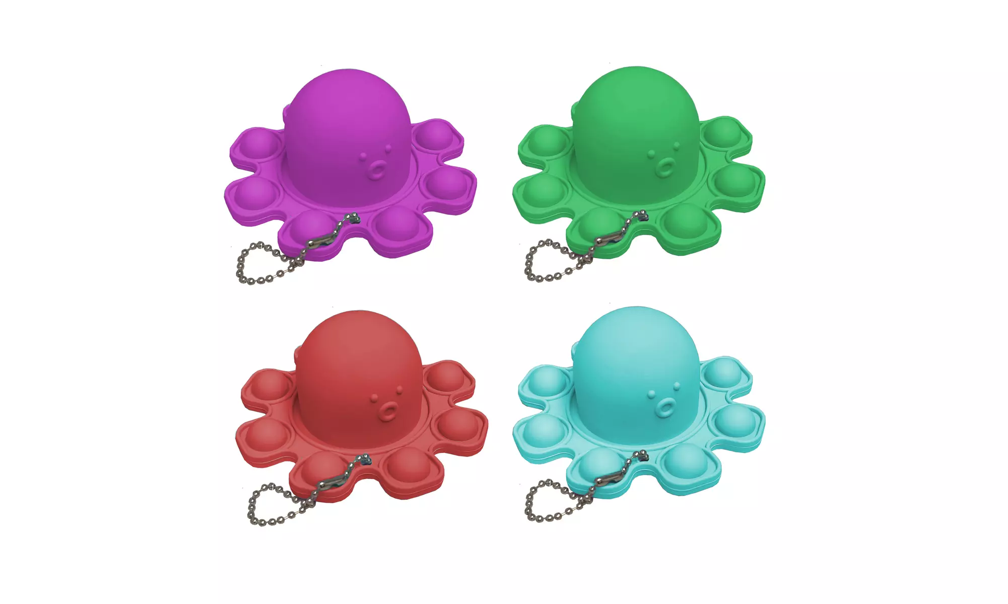 4 Pack Reversible Octopus Pop It Fidget Toy Keyring Assorted Random Colors - Primary Image